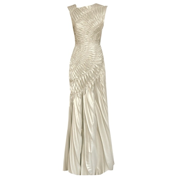 Georgia Hardinge Dresses & Skirts - Georgia Hardinge Fossil Ivory Metallic Dress Pleated